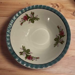 Yamatsu Japan vintage hand painted ceramic bowl rose floral iridescent band